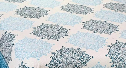 Royal Medallion Reversible Cotton Bedsheet - Navy Blue