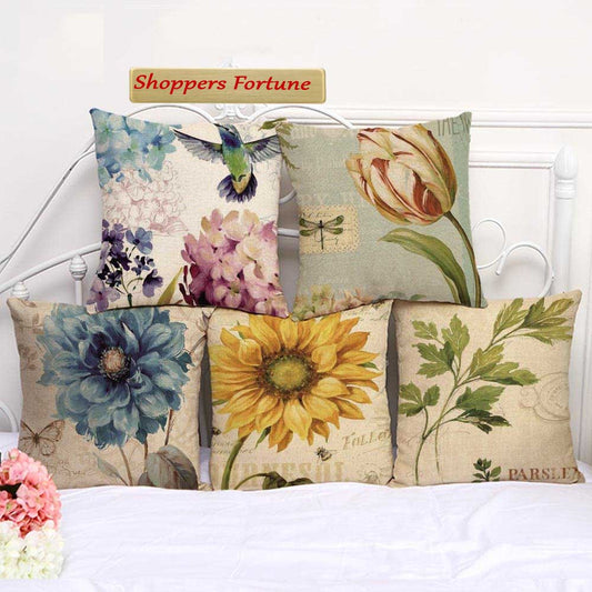 Vintage Sunflower Cotton Feel Cushion Covers - 5 Piece/Set