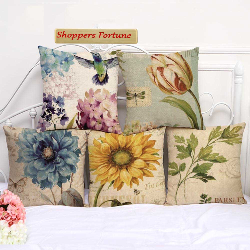 Vintage Sunflower Cotton Feel Cushion Covers - 5 Piece/Set