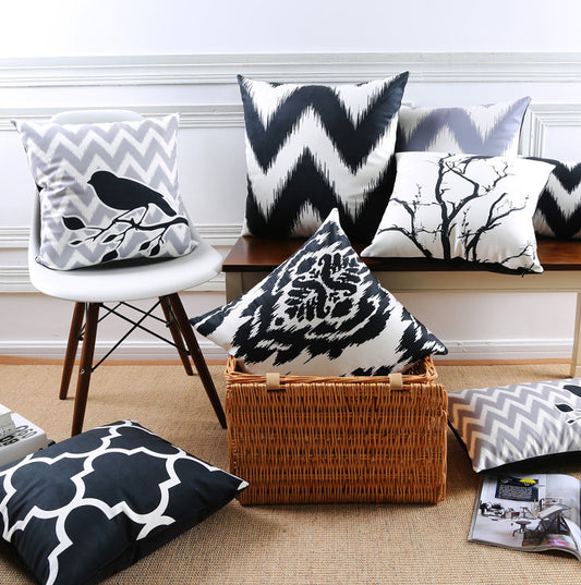 Sparrow Vignette Black & White Edition Cotton Feel Cushion Covers - 5 Piece/Set