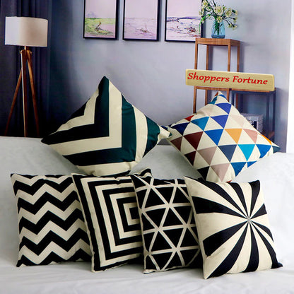 Vintage Black & White Stripe Cotton Feel Cushion Covers - 5 Piece/Set