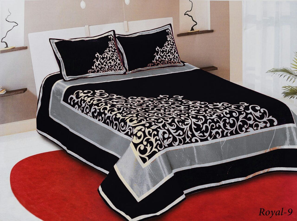 Work of Art Royal Heavy Chenille Bedcovers - Black with Silver Border