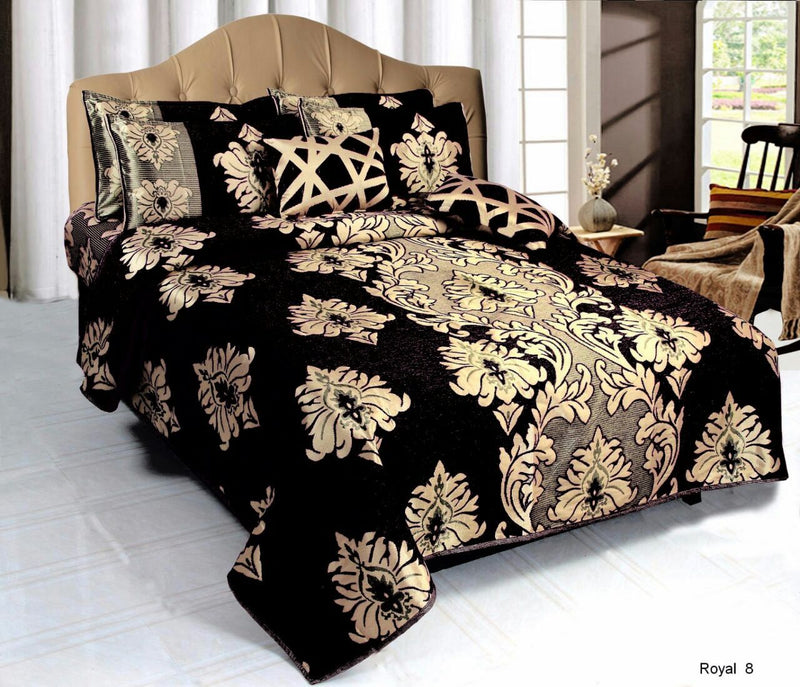 Crown Pattern Heavy Chenille Bedcovers - Black