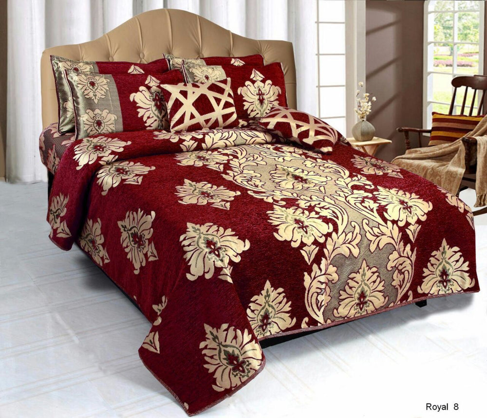 Crown Pattern Heavy Chenille Bedcovers - Red