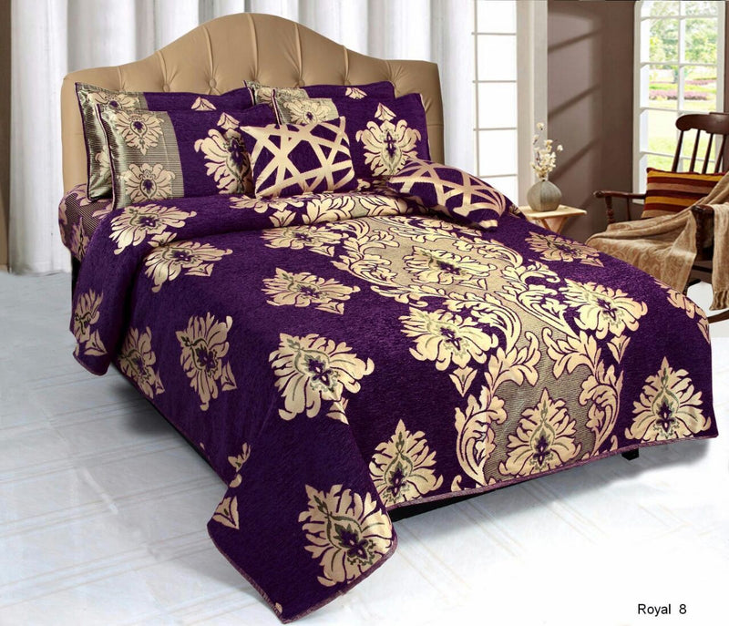 Crown Pattern Heavy Chenille Bedcovers - Purple