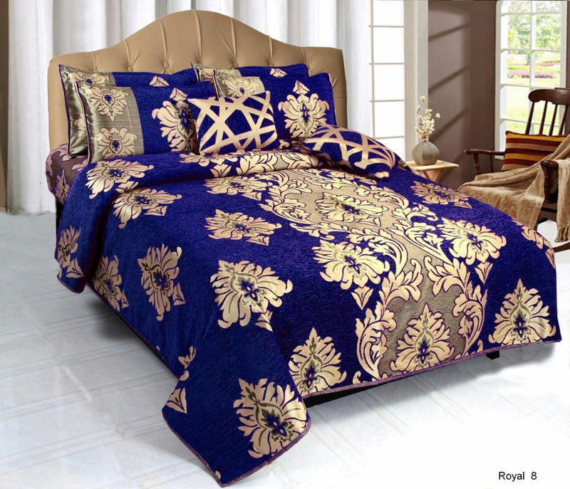 Crown Pattern Heavy Chenille Bedcovers - Dark Blue