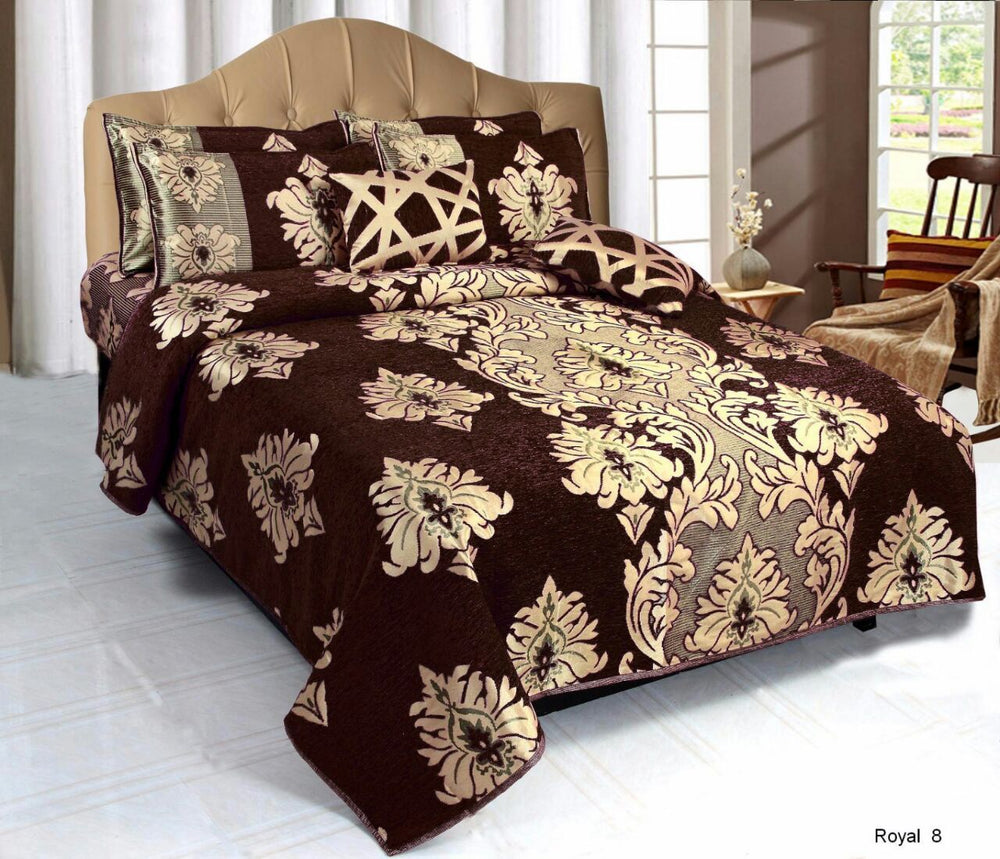 Crown Pattern Heavy Chenille Bedcovers - Dark Brown