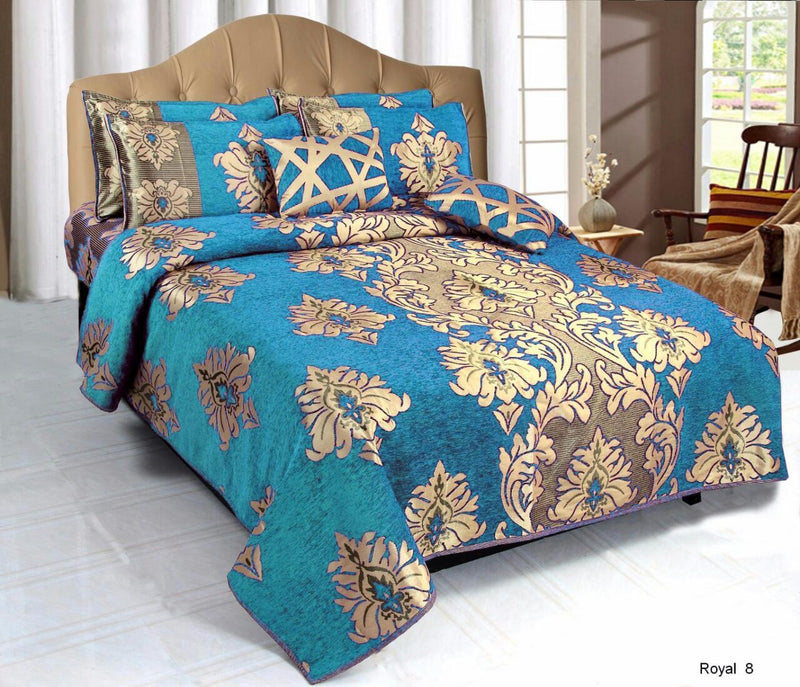 Crown Pattern Heavy Chenille Bedcovers - Sky Blue