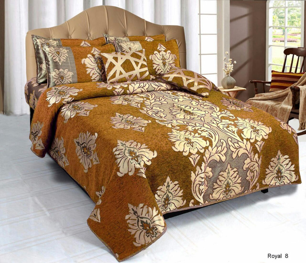 Crown Pattern Heavy Chenille Bedcovers - Golden