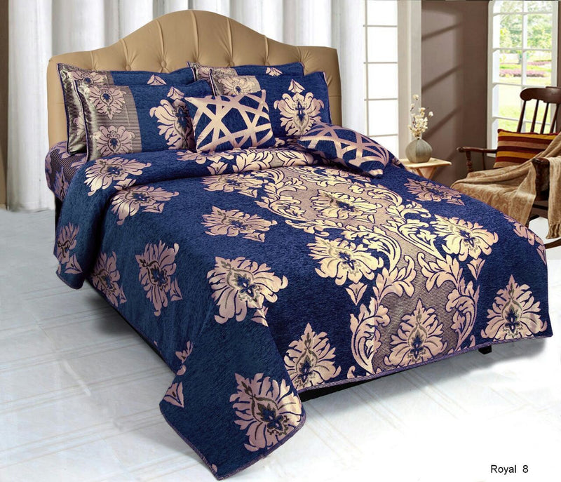 Crown Pattern Heavy Chenille Bedcovers - Ocean Blue