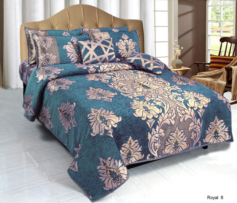 Crown Pattern Heavy Chenille Bedcovers - Light Blue