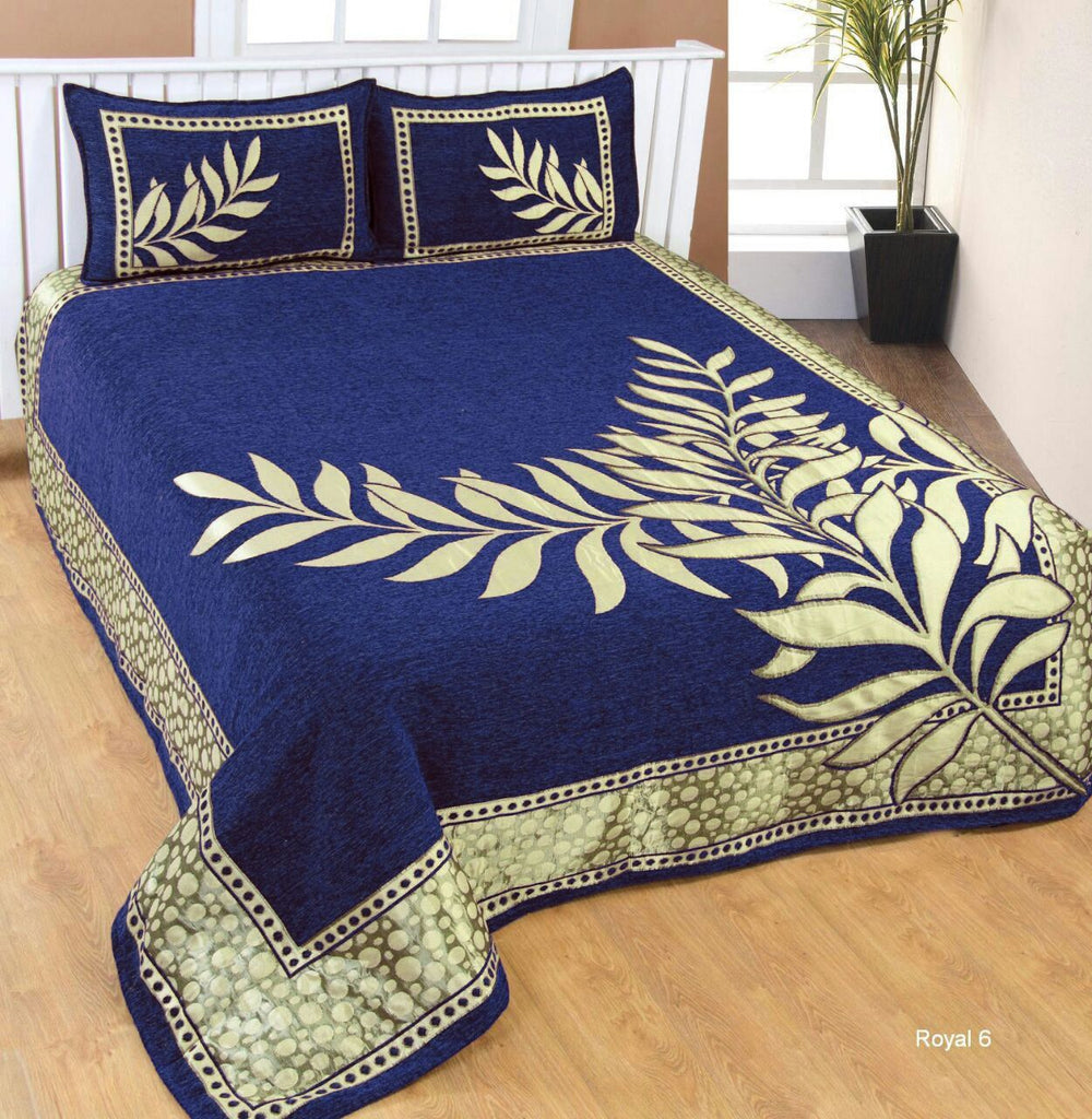 Nature Delight Royal Heavy Chenille Bedcovers Blue