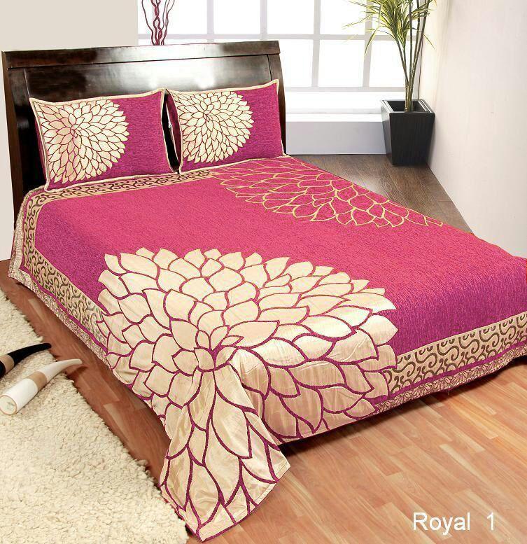 Leaf Pattern Heavy Chenille Bedcovers Pink
