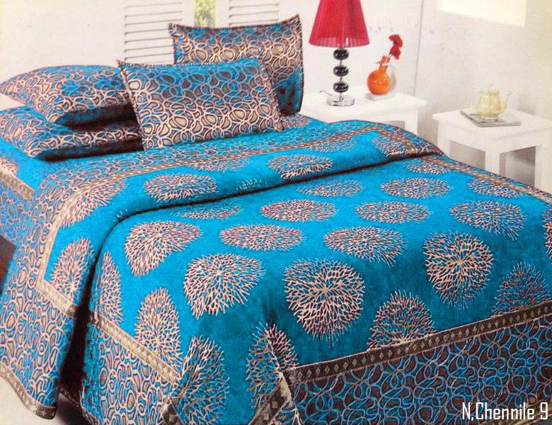 Galactic Spores Chenille Bedcovers - Ocean Blue