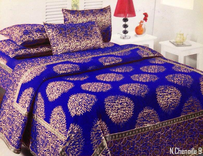 Galactic Spores Chenille Bedcovers - Navy Blue