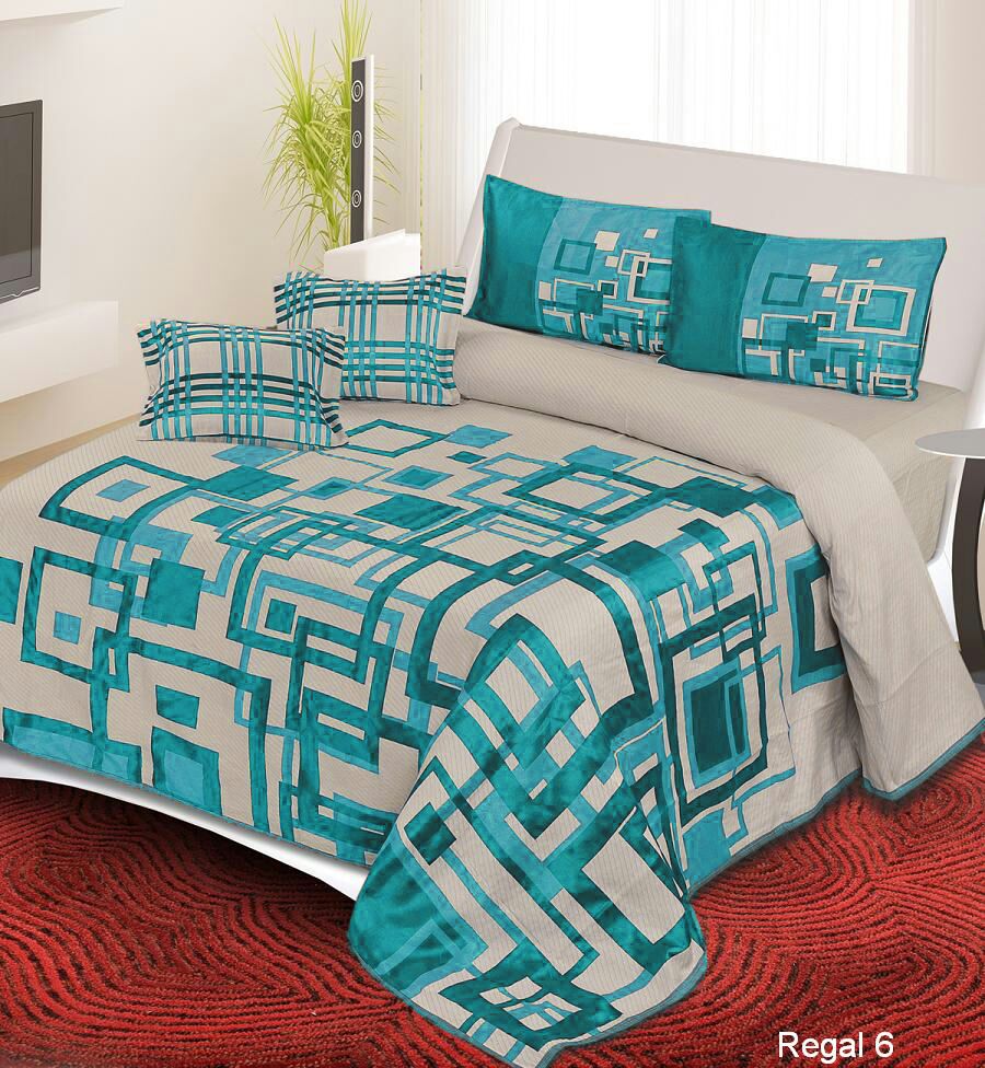 Channel of Maze Reversible Cotton Bedsheet - Cadet Blue