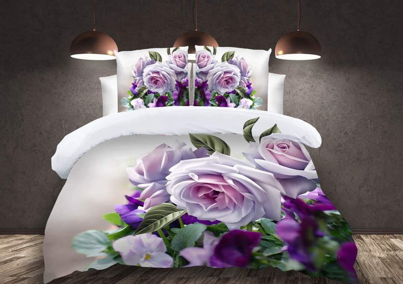 Purples and Roses Glace Cotton Bedsheet