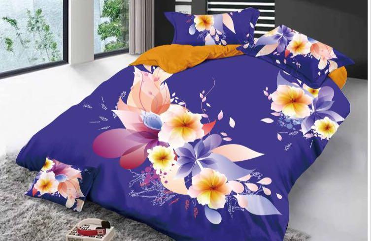 Magic of Blue and Roses Glace Cotton Bedsheet