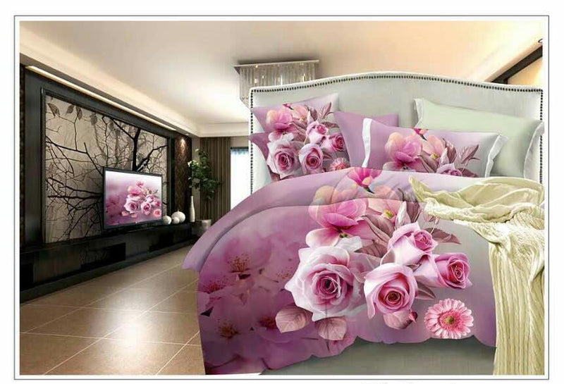 World of Pink Flowers Glace Cotton Bedsheet