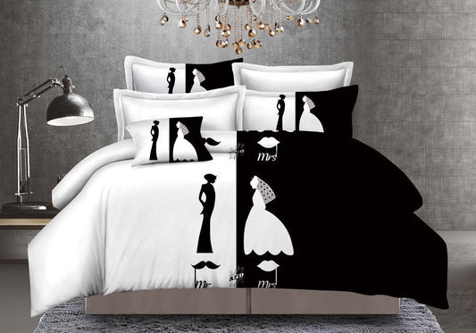 Vintage Couple Cotton Bedsheet - Moustache & Missus