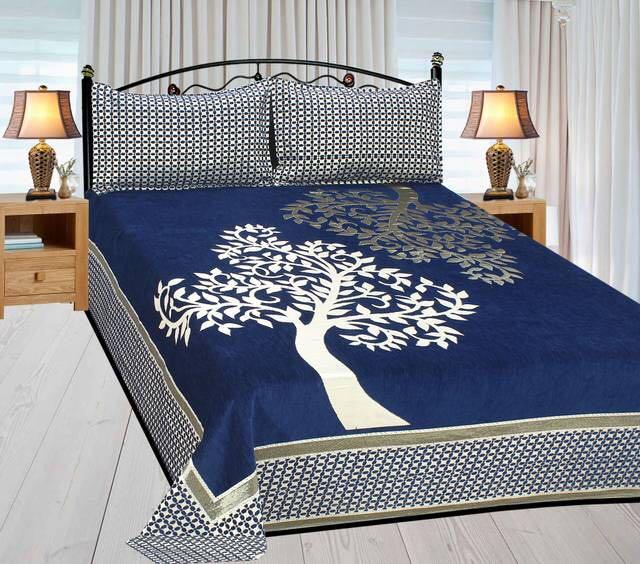 Tree Pattern Heavy Chenille Bedcovers - Imperial blue