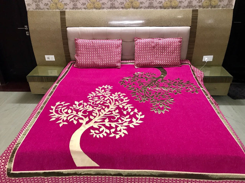 Tree Pattern Heavy Chenille Bedcovers - Luxury Pink