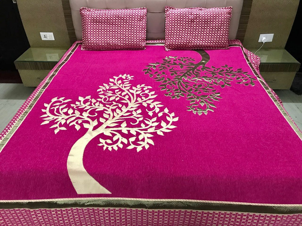 Tree Pattern Heavy Chenille Bedcovers - Luxury Pink