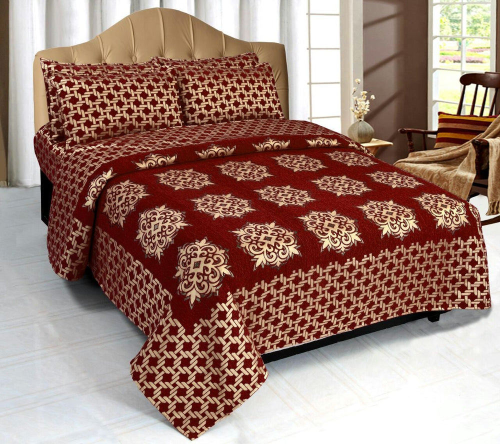 Network of Spades Chenille Bedcovers - Red