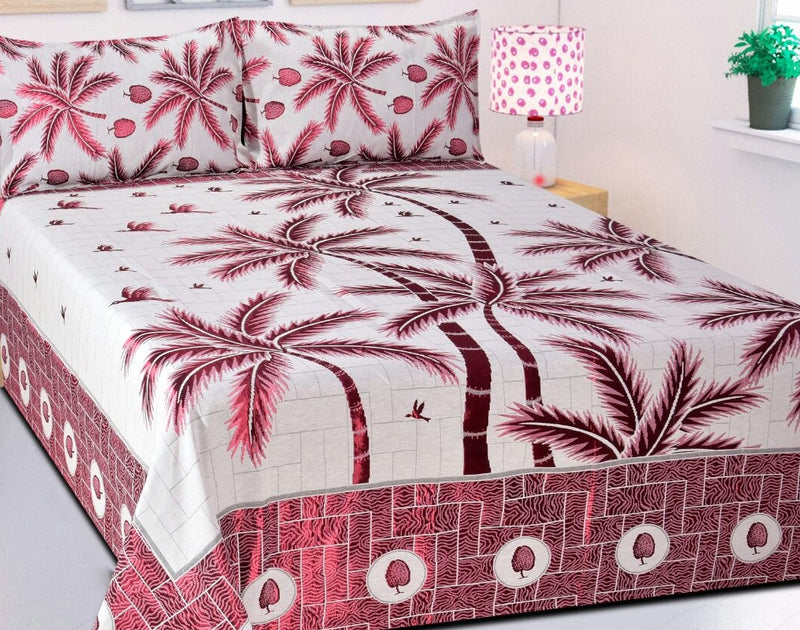 Prestige of Palm Trees Reversible Cotton Bedsheet - Pink