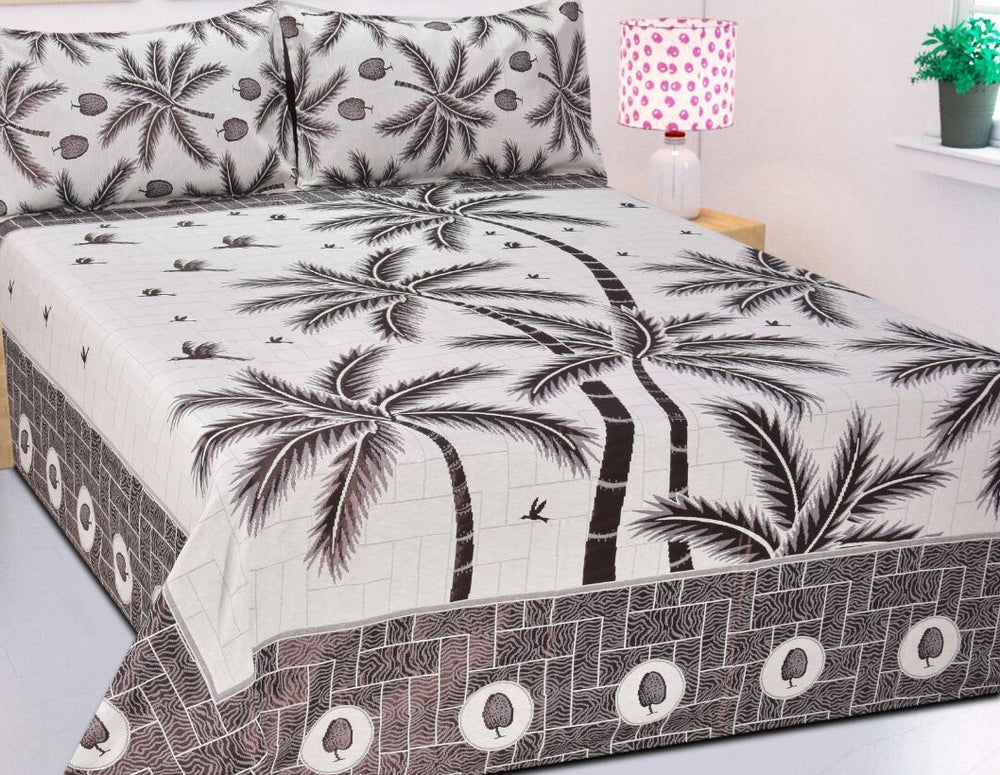 Prestige of Palm Trees Reversible Cotton Bedsheet - Chocolate