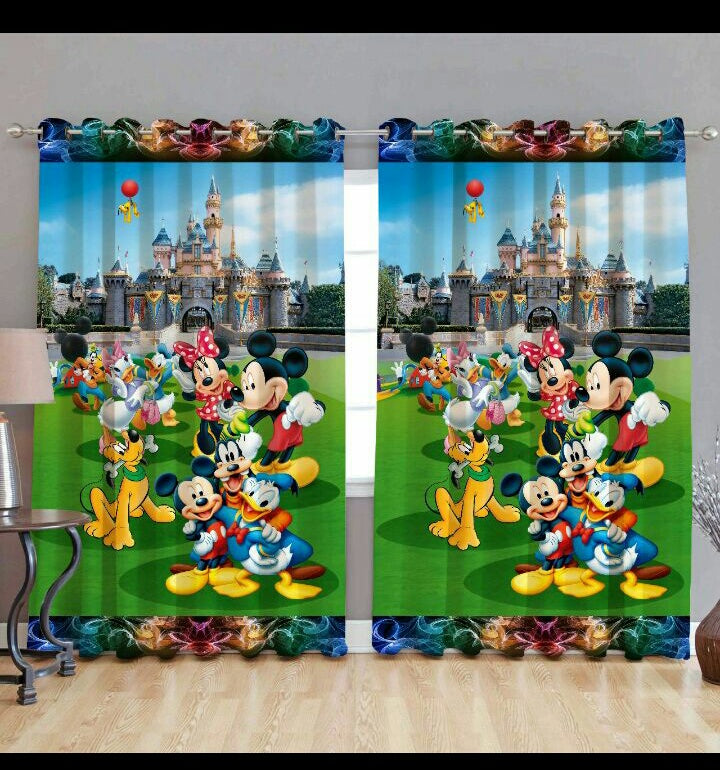 Digital Heavy Long Crush Curtains - Mickey in Disneyland