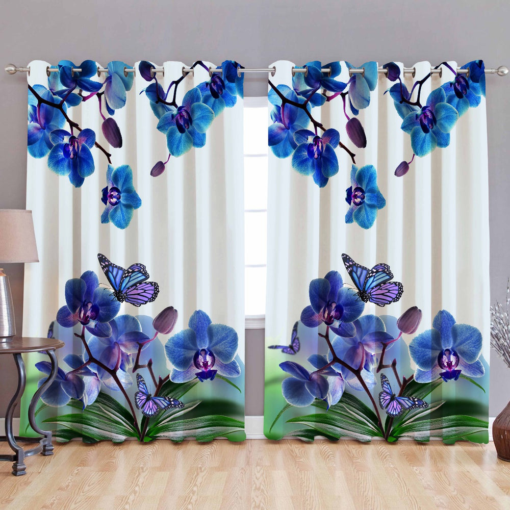 Digital Heavy Long Crush Curtains - Purple Consonance Butterfly & Flowers