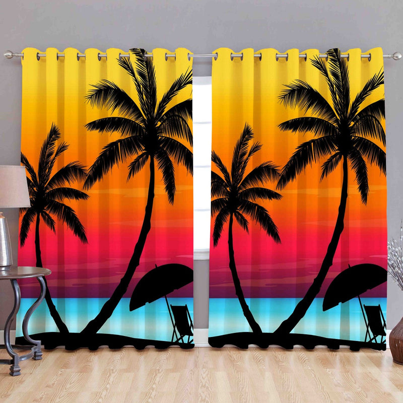 Digital Heavy Long Crush Curtains - Summer Beach Lovers