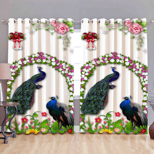 Digital Heavy Long Crush Curtains - Amity of Peacock