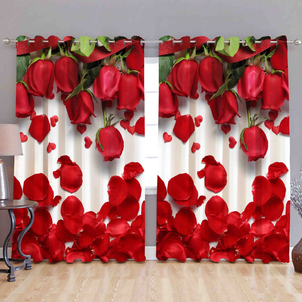 Digital Heavy Long Crush Curtains - Rose Romance