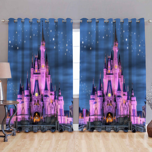 Digital Heavy Long Crush Curtains - Castle Fantasy