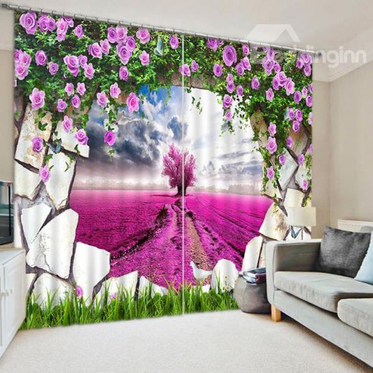 Digital Heavy Long Crush Curtains - Gateway to Pink Wonderland(Set of 2)