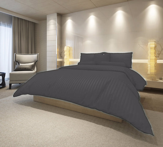 Cotton Satin Stripe Bedsheets - Light Grey
