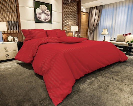 Cotton Satin Stripe Bedsheets - Red