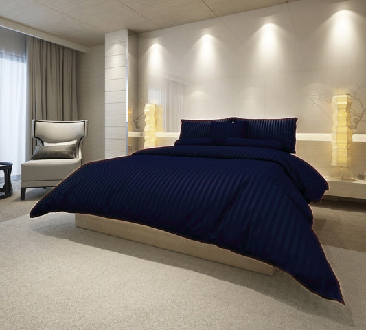 Cotton Satin Stripe Bedsheets - Blue