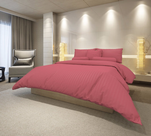 Cotton Satin Stripe Bedsheets - Pink