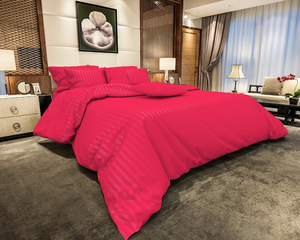 Cotton Satin Stripe Bedsheets - Ruby Pink