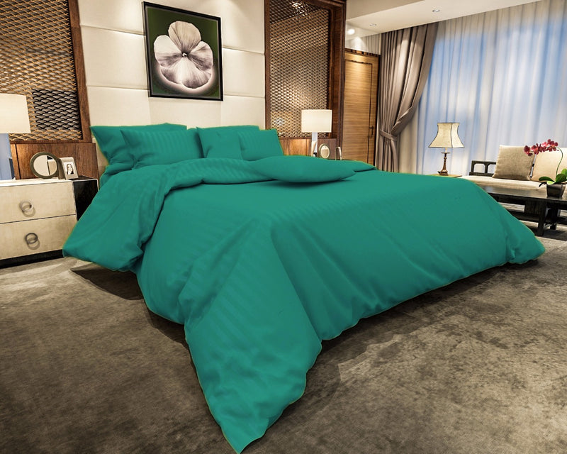 Cotton Satin Stripe Bedsheets - Green