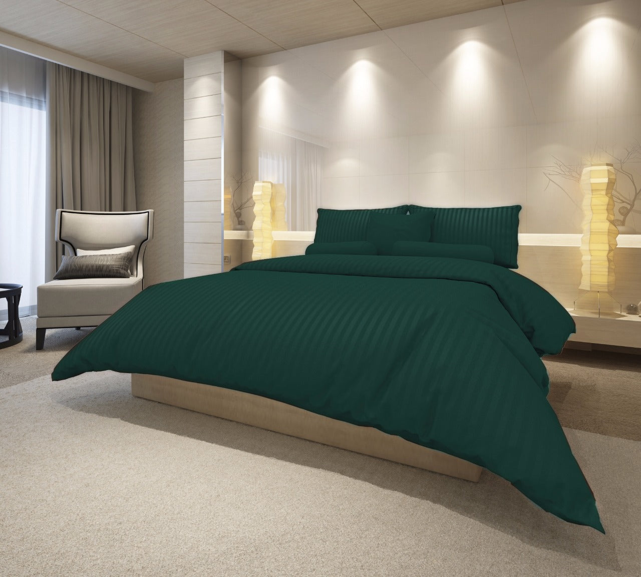 Cotton Satin Stripe Bedsheets - Dark Green