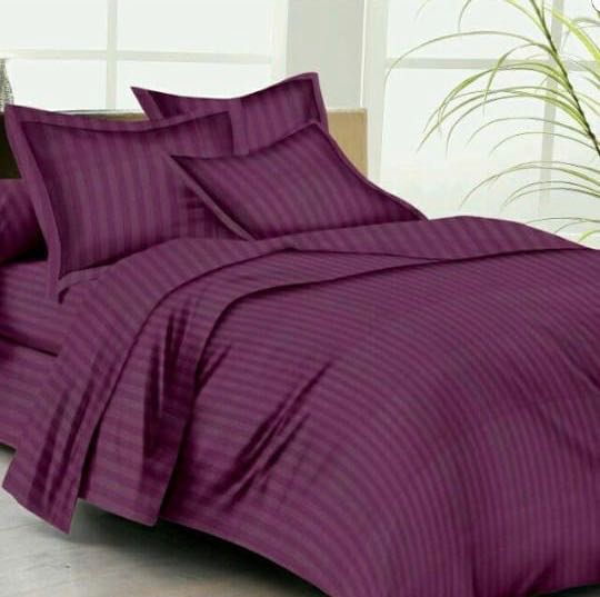 Cotton Satin Stripe Bedsheets - Purple
