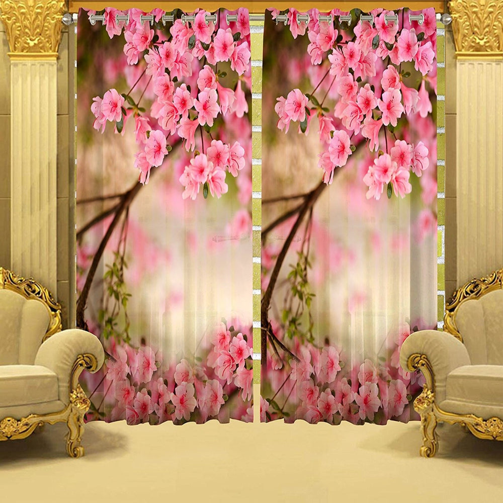 Digital Heavy Long Crush Curtains - World of Pink Flowers