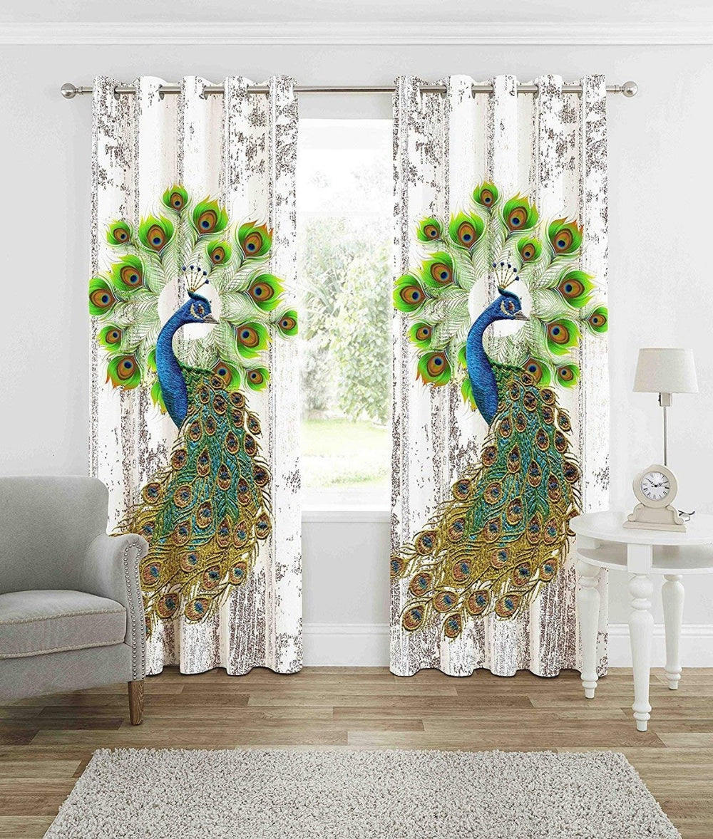 Digital Heavy Long Crush Curtains - Mighty Peacock