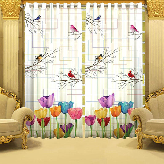 Digital Heavy Long Curtains - Birds & Flora
