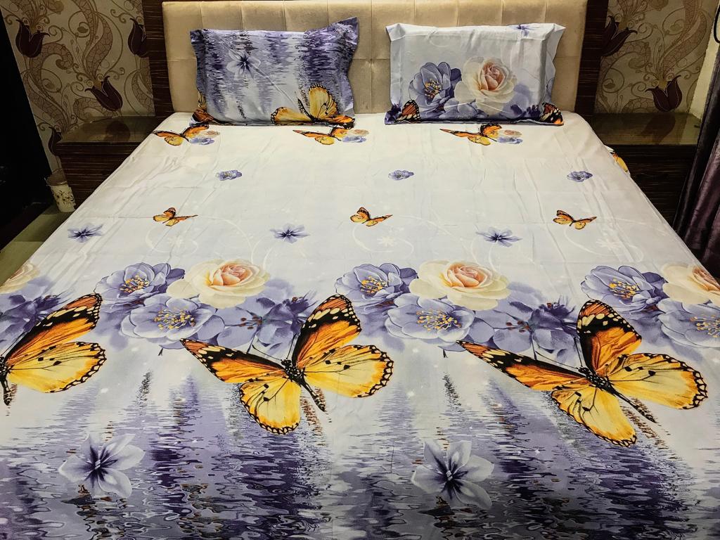 Roses & Butterfly Glace Cotton Bedsheet