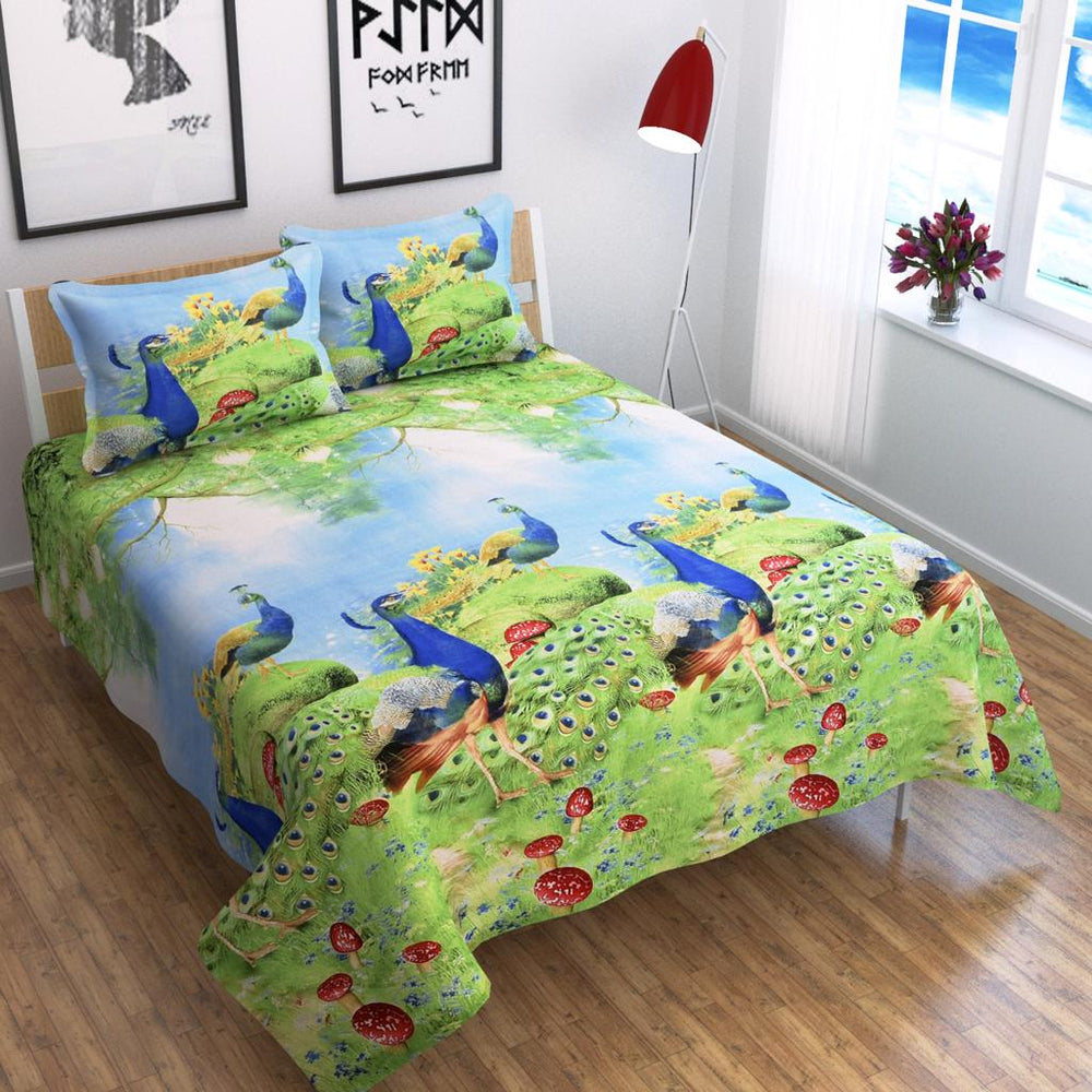 Realm of Peacocks Glace Cotton Bedsheet